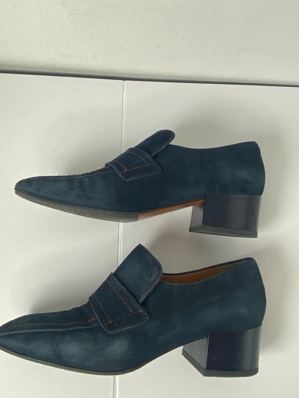 Aquatalia 7.5 Navy Suede Penny Loafers - Picture 2 of 10